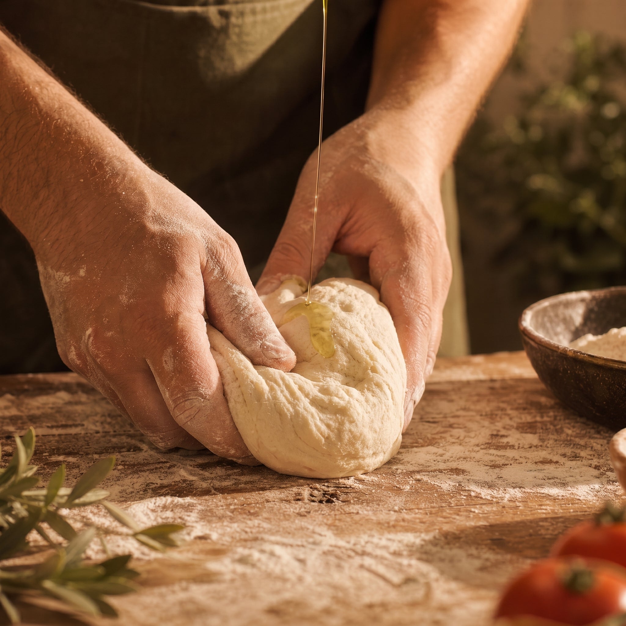 Pizzadeig eltet med olivenolje